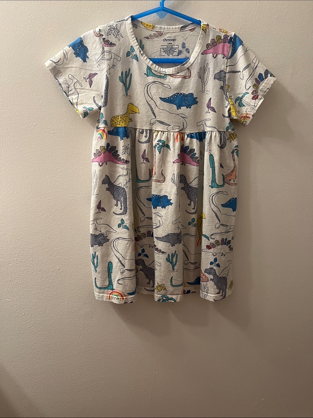 Gymboree Cream Dinosaur Print Short Sleeve Dress